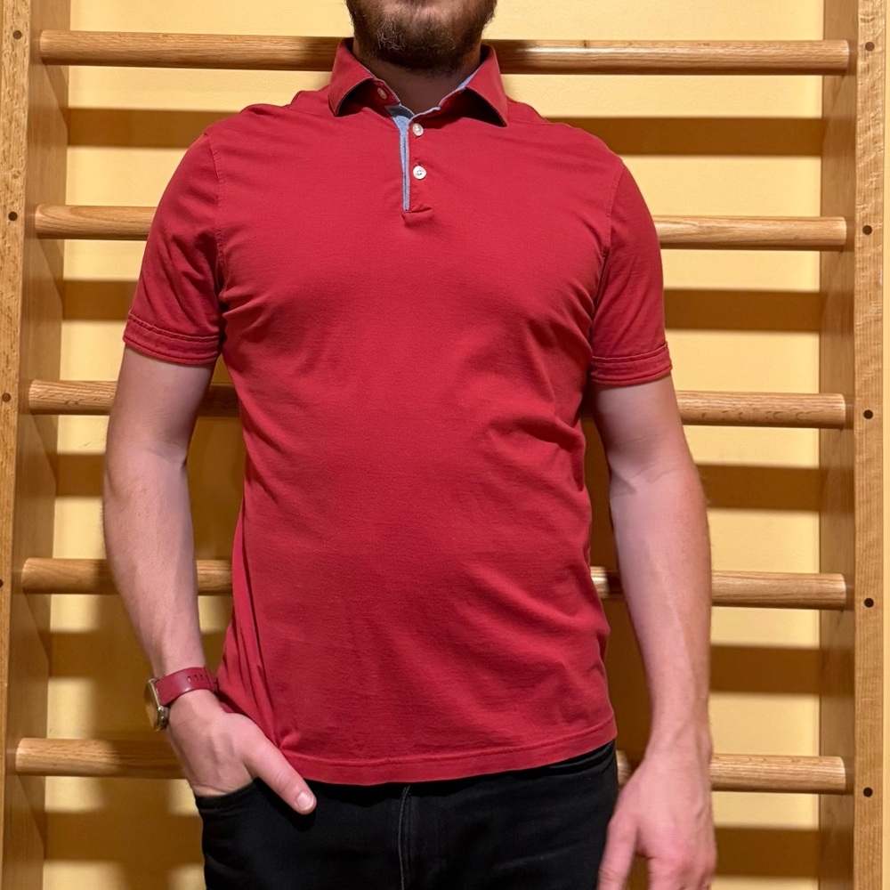 Murano Red Polo Shirt with Blue Trim